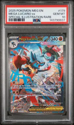 2025 POKEMON MEG EN-MEGA EVOLUTION #179 MEGA LUCARIO EX PSA 10 - Image 1