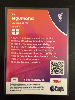 Topps Premier League 2025/2026 Rio Ngumoha Rookie Card Liverpool FC Base - Image 2