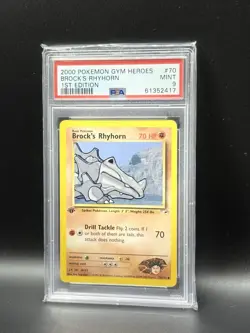 PSA 9 Brock’s Rhyhorn 70/132 1ST EDITION 2000 Gym Heroes Pokemon TCG MINT - Image 1
