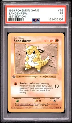1999 POKEMON GAME 1ST EDITION #62 SANDSHREW PSA 1 - Image 1