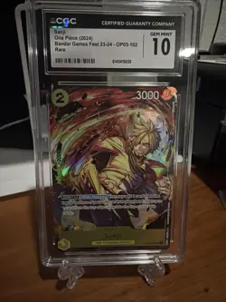 2024 ONE PIECE SANJI BANDAI GAMES FEST RARE OP03-102 CGC 10 Gem Mint - Image 1
