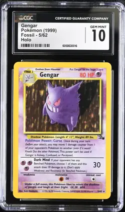 Gengar 5/62 Holo Fossil Unlimited Pokemon Card 1999 GRADED CGC 10 GEM MINT - Image 1