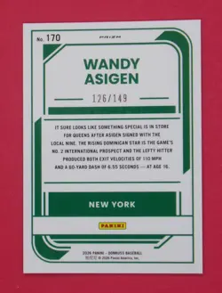 2026 Donruss Optic Wandy Asigen 126/149 Flex Rated Prospect #170 New York Mets - Image 2