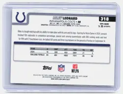2025 Topps Chrome Riley Leonard #318 Rookie Teal Wave Refractor 120/299 RC Colts - Image 2