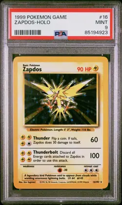 PSA 9 Zapdos 16/102 Holo Pokemon Card 1999 Base Set WOTC Rare - Image 1