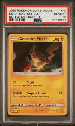 2019 Pokemon Sun & Moon Detective Pikachu #10/18 Holo PSA 10 - Image 1