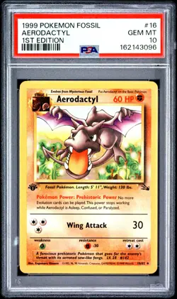 1999 POKEMON FOSSIL 1ST EDITION #16 AERODACTYL PSA 10 - Image 1