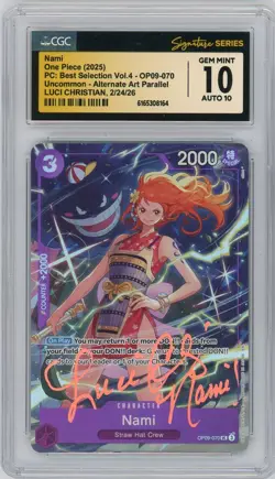 CGC Gm Mt 10 Auto 10 Luci Christian Autographed Nami Alt Art Parallel OP09-070 - Image 1