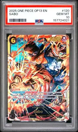 2025 One Piece OP13 EN Sabo PSA 10 GEM FULL ART SECRET RARE #120 - Image 1