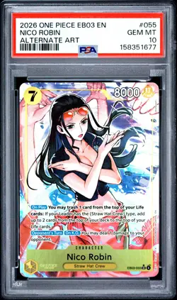 2026 ONE PIECE EB03 PIECE HEROINES EDITION- #055 NICO ROBIN PSA 10 Gem mint Alt - Image 1