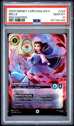 PSA 10 GEM MINT DISNEY LORCANA EN 9-FABLED ENCHANTED BELLE - ACCOMPLISHED MYSTIC - Image 1
