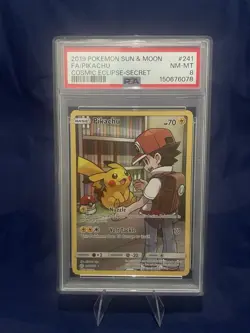 2019 Pokemon Cosmic Eclipse Pikachu 241/236 Secret Rare Full Art Holo PSA 8 - Image 1