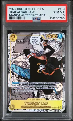 2025 ONE PIECE OP10-ROYAL BLOOD MANGA ALTERNATE ART #119 TRAFALGAR LAW PSA 10 - Image 1