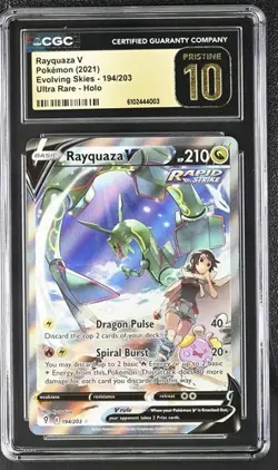 Rayquaza V CGC 10 Pristine Alt Art Evolving Skies 194/203 Pokemon Card FA 2021 - Image 1