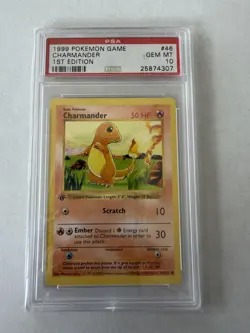 1999 POKEMON BASE SET SHADOWLESS 1ST EDITION #46 CHARMANDER PSA 10 - Image 1