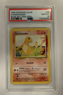 PSA 10 Charmander 46/102 Base Set Pokemon Card WOTC 1999-2000 4th Print Gem Mint - Image 1
