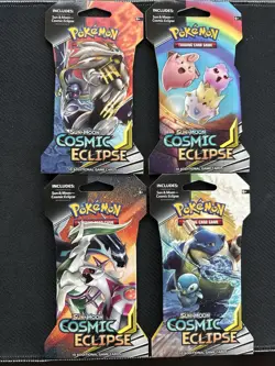 Cosmic Eclipse Sleeved Booster Pack Full Art Set Pokemon TCG Sun & Moon 4 Packs - Image 2