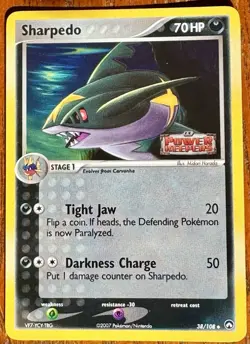 Sharpedo 38/108 Power Keepers Rare Holo Stamped + 30 Bonus Cards. LP-NM - Image 1