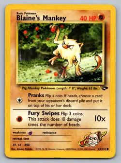 Pokemon TCG Gym Challenge Blaine's Mankey 063/132 - Image 1