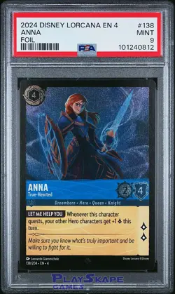 Disney Lorcana Card PSA 9 Anna True-Hearted Foil 4 138/204 Ursula's Return 2024 - Image 1