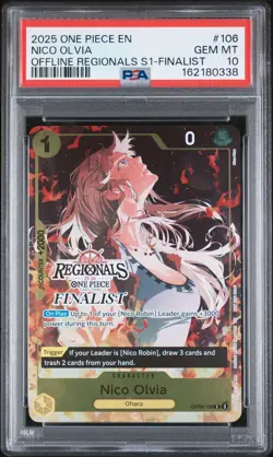 2025 ONE PIECE OFFLINE REGIONALS 2025 SEASON 1 FINALIST NICO OLVIA PSA 10 - Image 1
