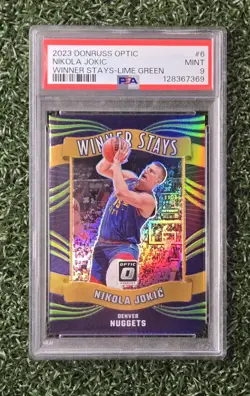 Nikola Jokic 2023 Optic Winner Stays #6 Lime Green Prizm #'d /149 PSA 9 Mint MVP - Image 1