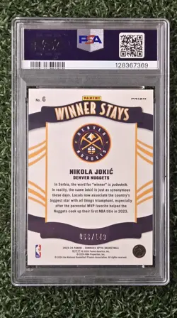 Nikola Jokic 2023 Optic Winner Stays #6 Lime Green Prizm #'d /149 PSA 9 Mint MVP - Image 3