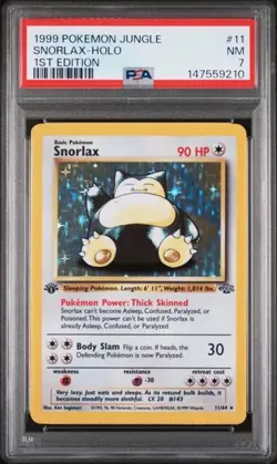 1999 POKEMON JUNGLE 1ST EDITION #11 SNORLAX-HOLO PSA 7 - Image 1