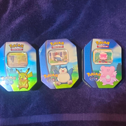 Pokemon TCG Pokemon GO Tin Lot (3) Pikachu Snorlax Blissey Booster Promo 2022 - Image 1