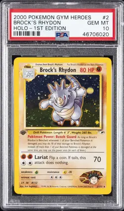 2000 POKEMON GYM HEROES HOLO-1ST EDITION #2 BROCK'S RHYDON PSA 10 - Image 1