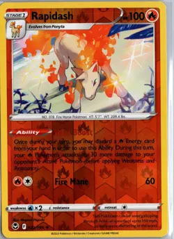 Rapidash 022/195 Holo Rare Silver Tempest Pokemon Reverse Holo Lightly Played - Image 1