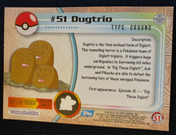 Pokemon #51 Dugtrio - TOPPS Trading Card Non Holo LP - Image 2