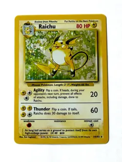 Pokemon TCG Raichu 14/102 Holo Rare Base Set Unlimited WOTC 1999 Vintage LP/NM - Image 3