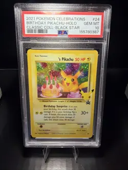 Birthday Pikachu 24 Holo Black Star Promo Celebrations Classic Collection PSA 10 - Image 1