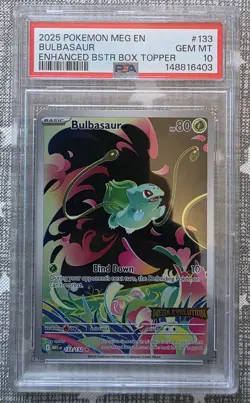 Pokemon TCG Bulbasaur 133/132 Stamped Box Topper Promo - PSA 10 - Mega Evolution - Image 1