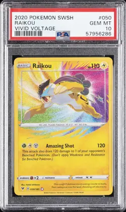 2020 POKEMON SWORD & SHIELD VIVID VOLTAGE #050 RAIKOU PSA 10 - Image 1