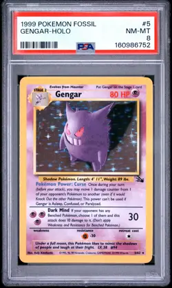 1999 POKEMON FOSSIL #5 GENGAR-HOLO PSA 8 - Image 1