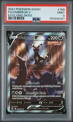Pokemon Evolving Skies Umbreon V 189/203 Alternative Art Alt Holo Foil PSA 9 - Image 1