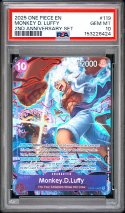 ONE PIECE EN MONKEY D LUFFY OP05-119 2ND ANNIVERSARY SET ENGLISH PSA 10 2025 - Image 1