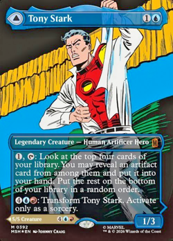 MTG Tony Stark (borderless) 392 Marvel Super Heroes -Foil Near Mint in PVC Cage - Image 1