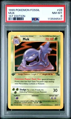 1999 POKEMON FOSSIL #28 MUK 1ST EDITION PSA NM-MT 8 - Image 1
