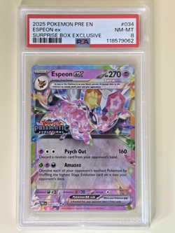 2025 Pokemon Prismatic Evolutions Espeon EX Surprise Box Stamp 034 PSA 8 - Image 2