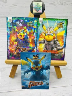 Pikachu as Cosplay Godzilla (Box Hit) Non-Pokemon Fan Art Trading Card Lot of 3 - Image 1