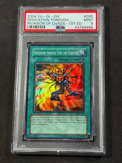 Yugioh PSA 9 Dedication through Light and Darkness IOC-095 1st Edition Super - Image 1