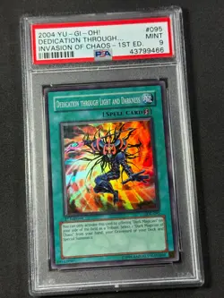 Yugioh PSA 9 Dedication through Light and Darkness IOC-095 1st Edition Super - Image 2