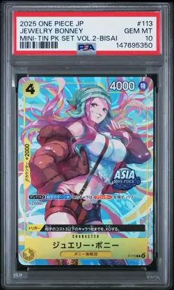 2025 ONE PIECE JAPANESE MINI-TIN PACK SET VOL.2 BISAI #113 JEWELRY BONNEY PSA 10 - Image 1