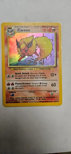 Flareon 3/64 No Symbol Error Holo Jungle Set Rare Pokemon Card - Image 1