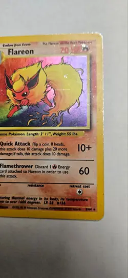 Flareon 3/64 No Symbol Error Holo Jungle Set Rare Pokemon Card - Image 5