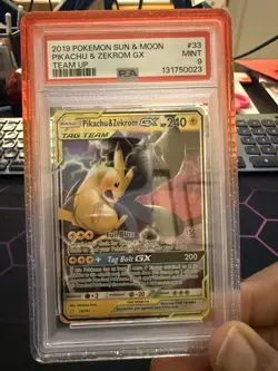PIKACHU & ZEKROM GX 2019 POKEMON TEAM UP RARE HOLO GX 33/181 PSA 9 - Image 1