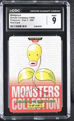 1996 Pokemon Vintage Bandai Carddass Part 1 #69 Red Card Bellsprout 9 CGC Mint - Image 1